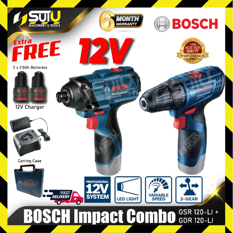 BOSCH Combo Kit GSR 120-Li Cordless Drill + GDR 120-LI Cordless Impact ...
