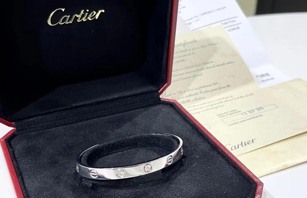 Cartier love cuff open bracelet with diamond white gold size 17