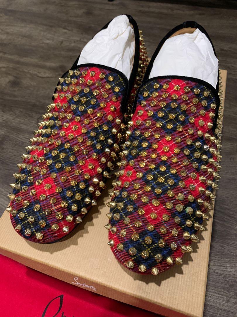 Christian Louboutin ROLLERBOY SPIKES FLAT TARTAN VELVET Luxury Sneakers Footwear on Carousell