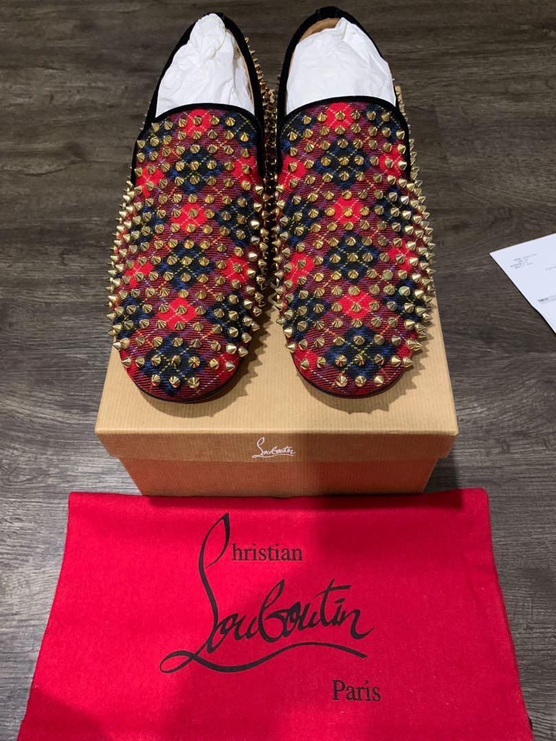 Christian Louboutin ROLLERBOY SPIKES FLAT TARTAN VELVET