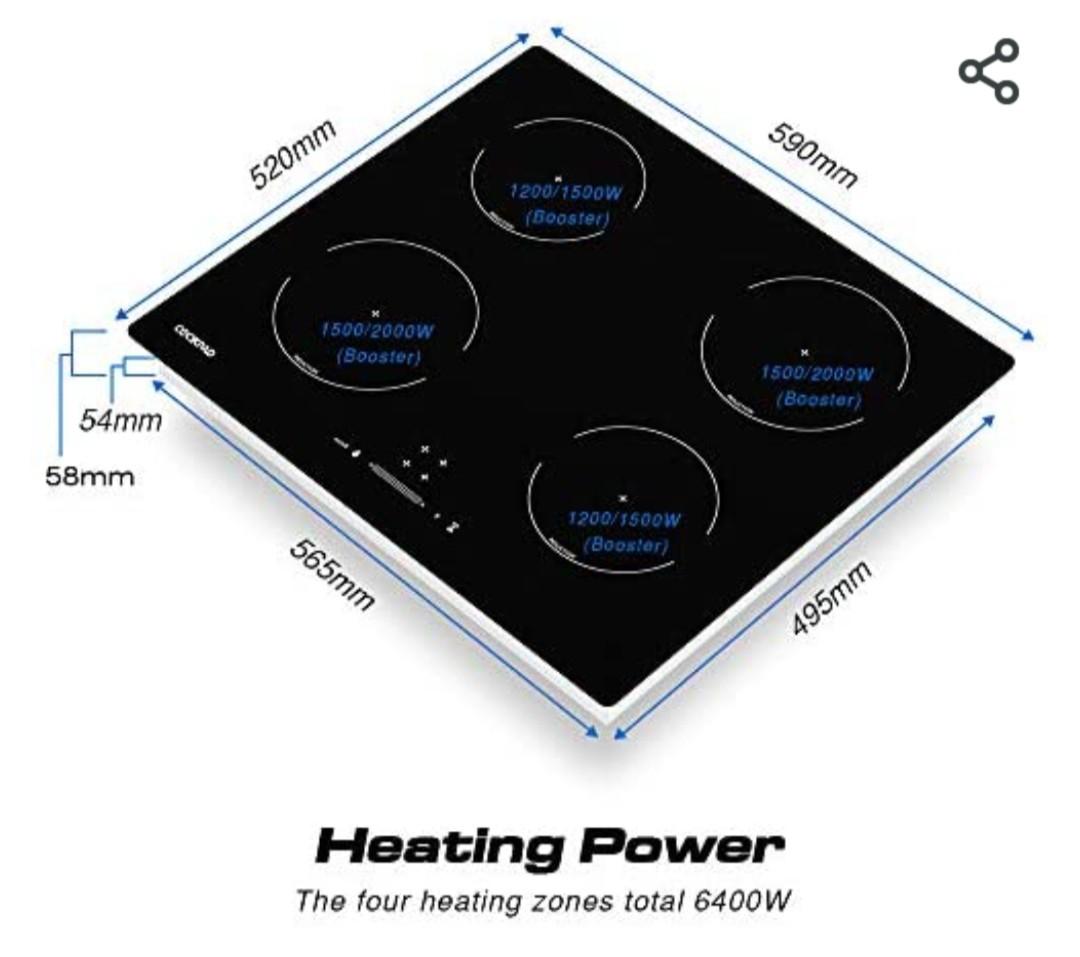 COOKPAD Induction Hob 4 Rings, Built in Electric Hob, 60cm Induction Cooktop with Crystal Black