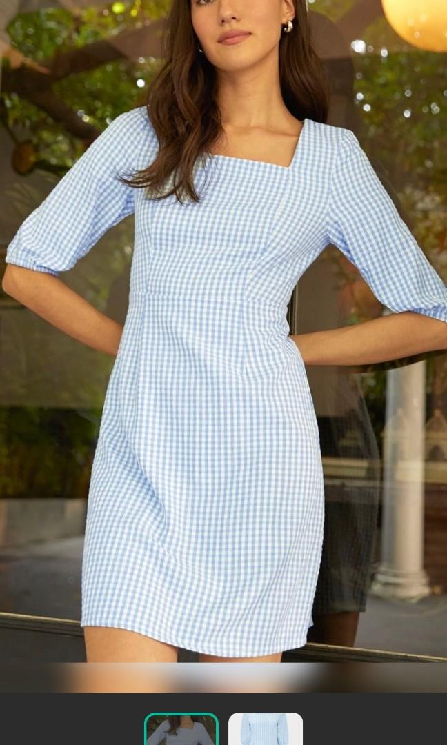 Gingham square neck new arrivals dress