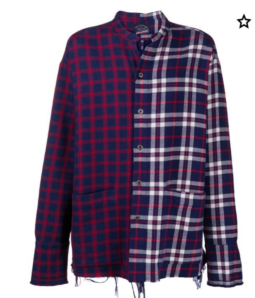 Greg Lauren X Paul & Shark: Two-tone hybrid check shirt, Men's ...
