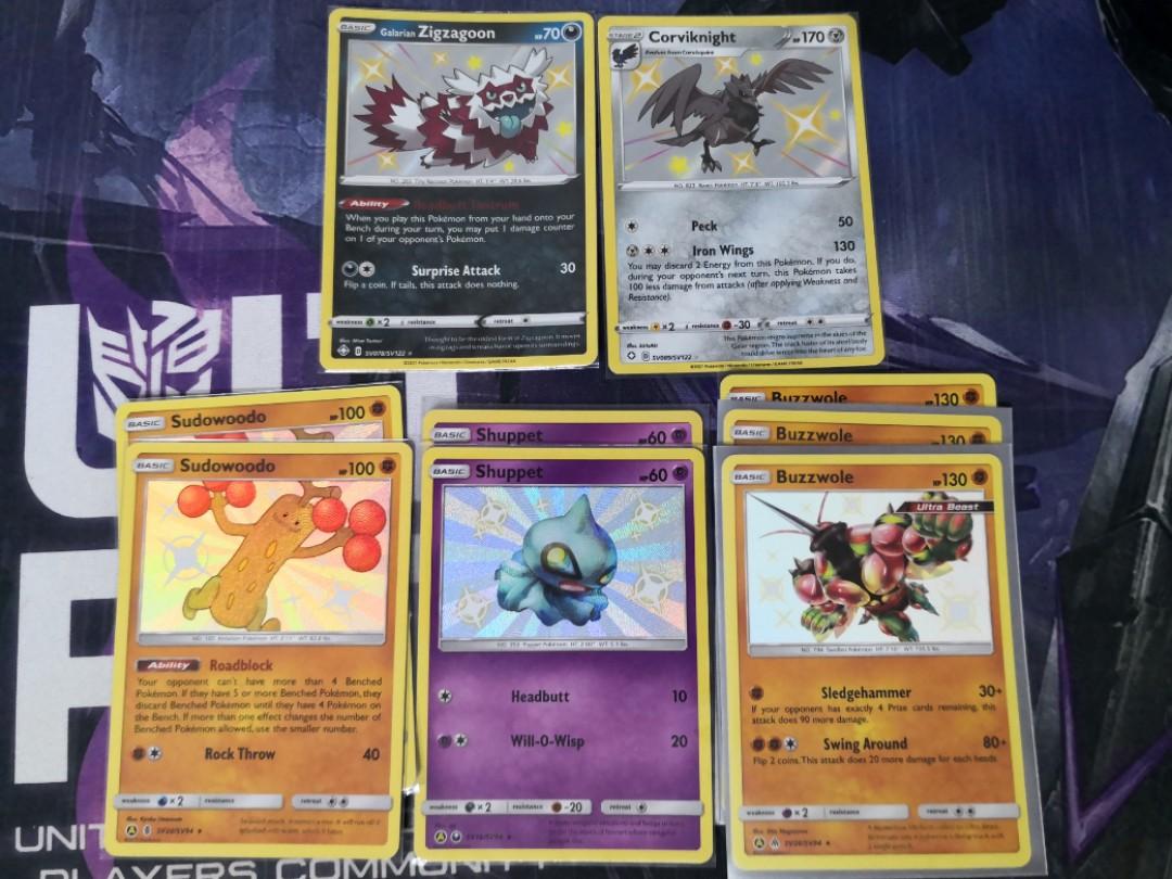 Hidden Fates Shining Fates Baby Shiny shinies sudowoodo buzzwole shuppet  corviknight galarian zigzagoon Pokémon Pokemon TCG Pokemon Cards, Hobbies &  Toys, Toys & Games on Carousell