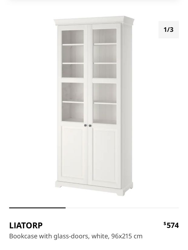 IKEA Liatorp bookcase with glass doors, Furniture & Home Living, Furniture, Shelves,