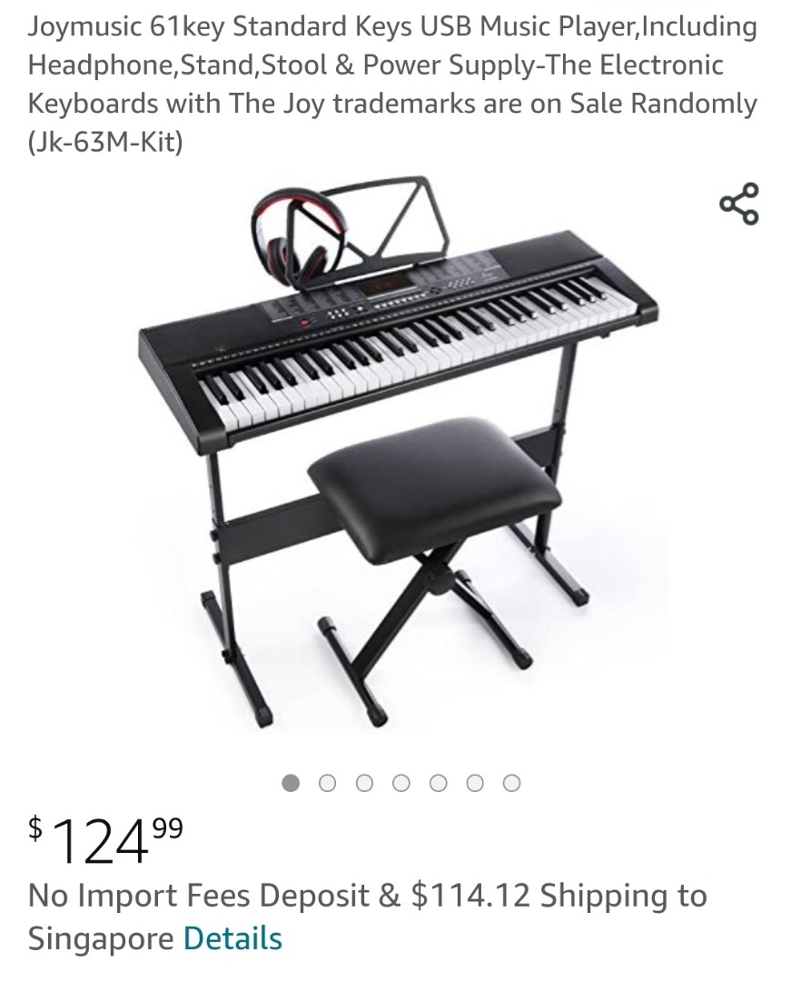 Joy JK-61 61-Key Electronic Keyboard with Power Supply and Music Stand 