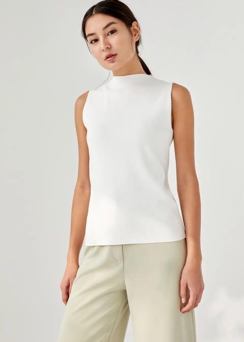 White funnel neck clearance top