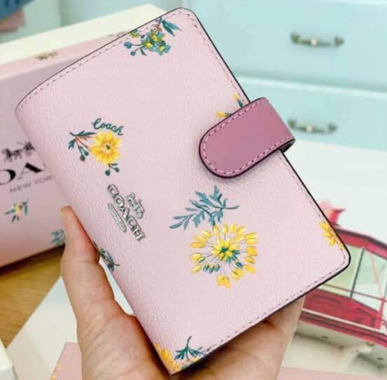 New Original Coach Luxury Pink Flora Collection Design Wallet For Women Come With Complete Set Medium Corner Zip Wallet With Dandelion Floral Print Luxury Bags Wallets on Carousell
