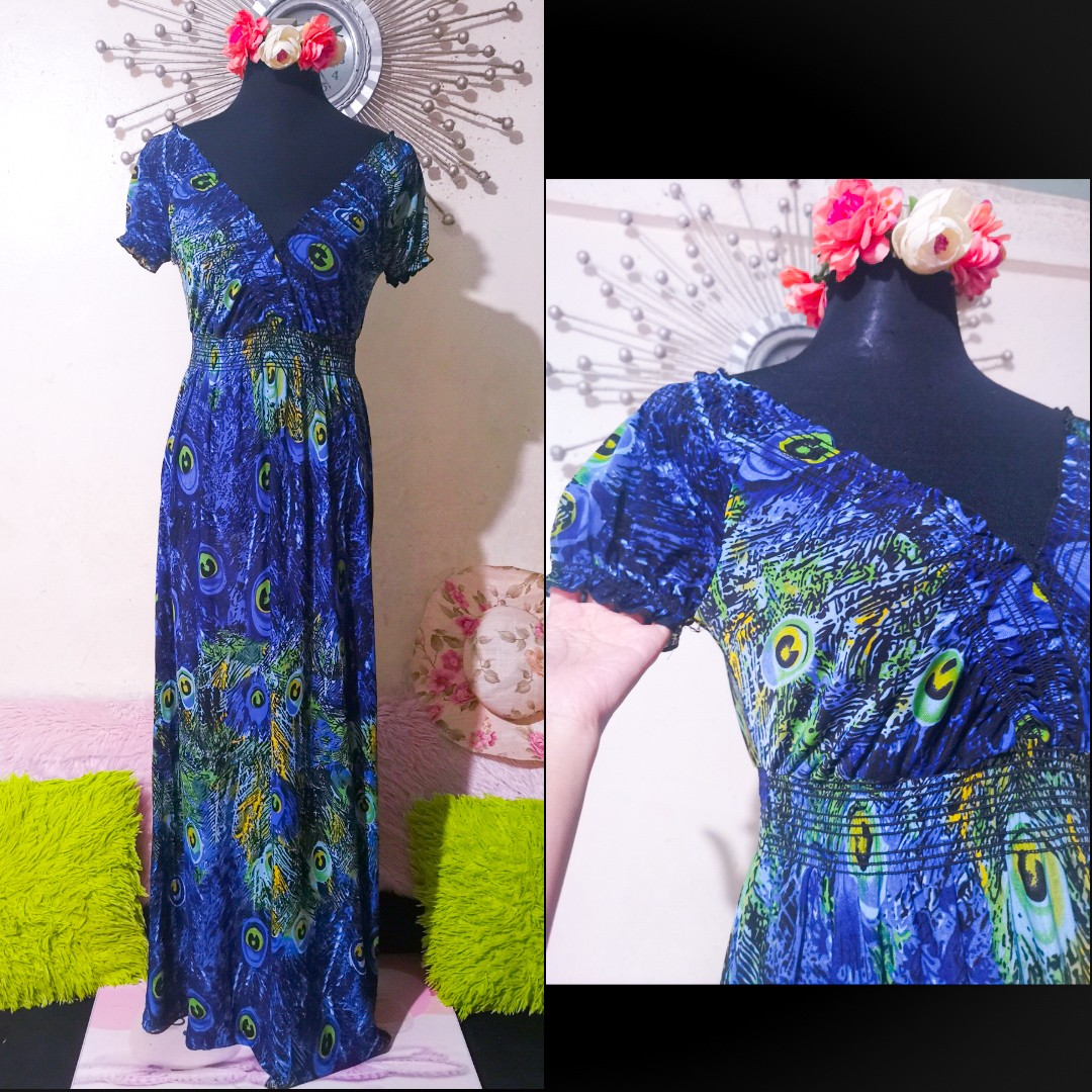 Peacock Maxi Strapless Day Dress