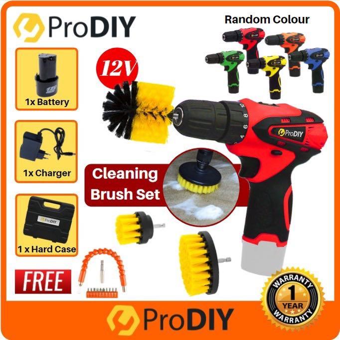 PRODIY PRO 11Li 12V Cordless Drill 3 Brush Set For Easy Cleaning Toilet or Washing FOC Flexible Shaft RANDOM COLOUR