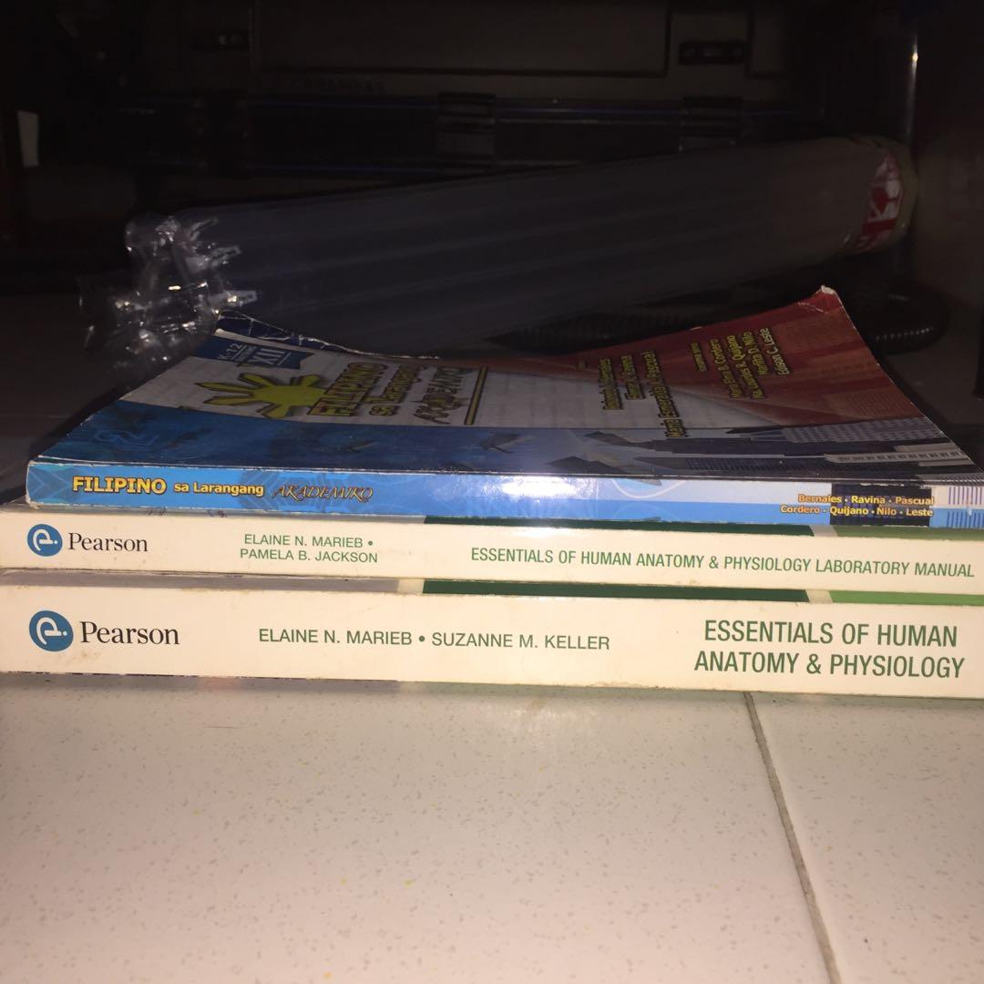 SHS books (Category: Textbooks) located in Cavite. Submitted by nycarambas (Listing ID 1115466620, Image 2). Description: Anatomy and physiology, 250 anaphy lab manual, 300 Filipino book, 150 Anaphy book damaged lang yung cover but the inside pages are all clean.