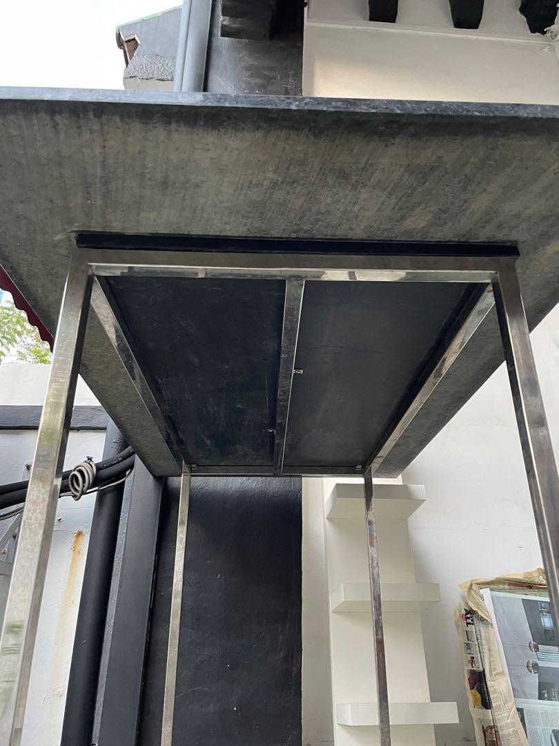 Stainless steel/ black granite bar table ( defect), Furniture & Home