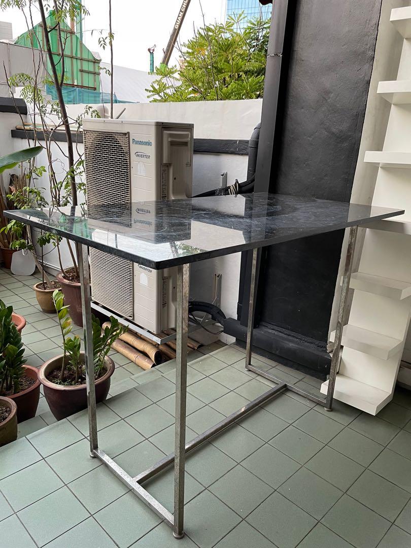 Stainless steel/ black granite bar table ( defect), Furniture & Home