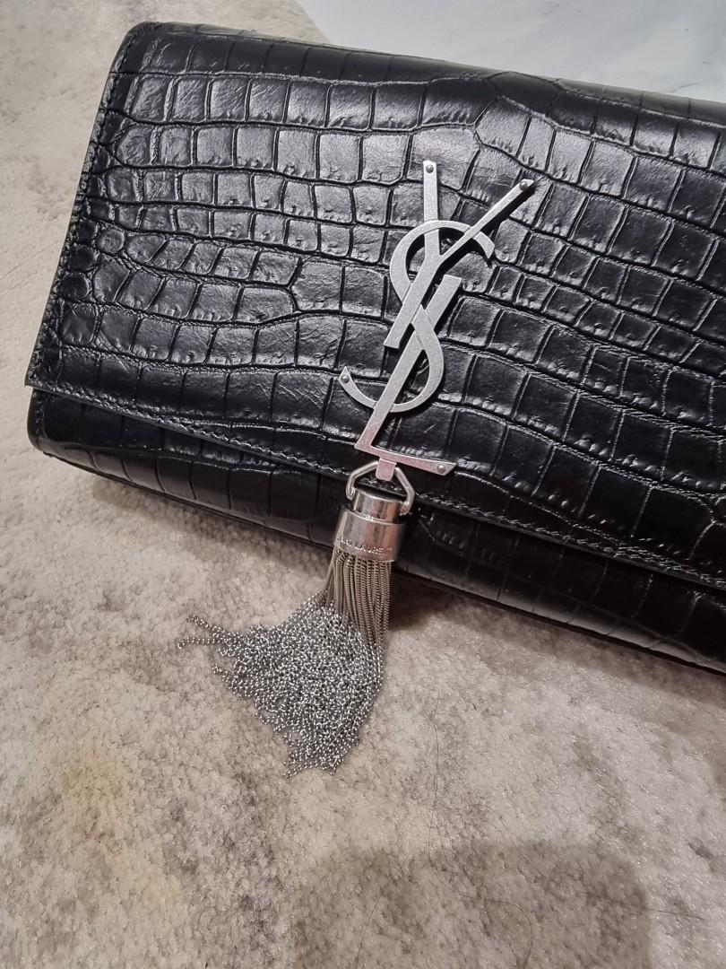 YSL YVES SAINT LAURENT Kate Small Chain Bag w/ Tassel in Crocodile Embossed  - Boca Pawn
