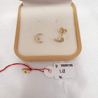 18k Saudi Gold Earrings Moon w Russian Stones Stud ,