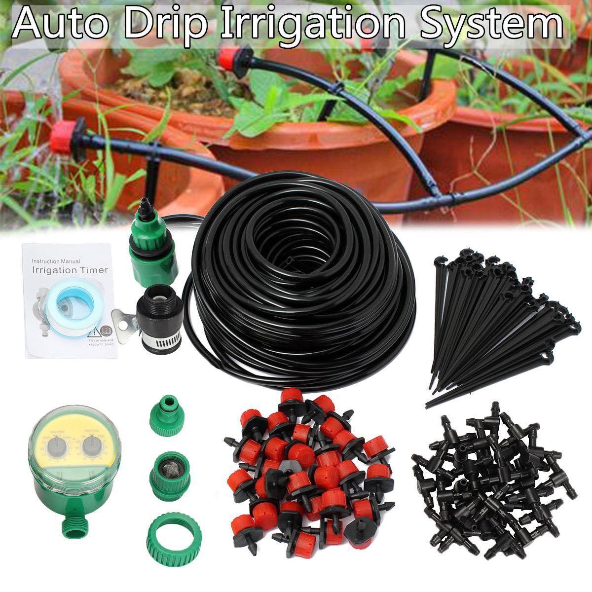 15-25M DIY Micro Drip Water Irrigation Auto Timer Self Plant Garden Hose System 