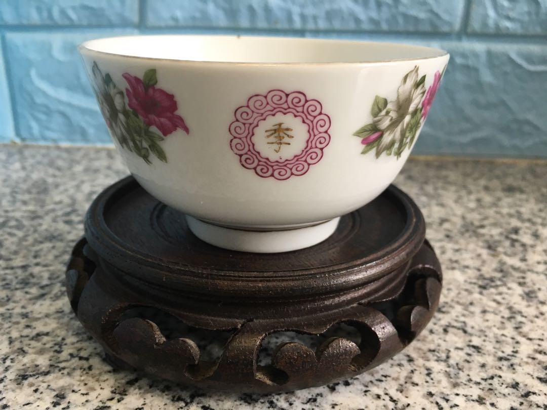 中国醴陵 花籠柄 「四季豊収」茶碗 2客セット中国醴陵 花籠