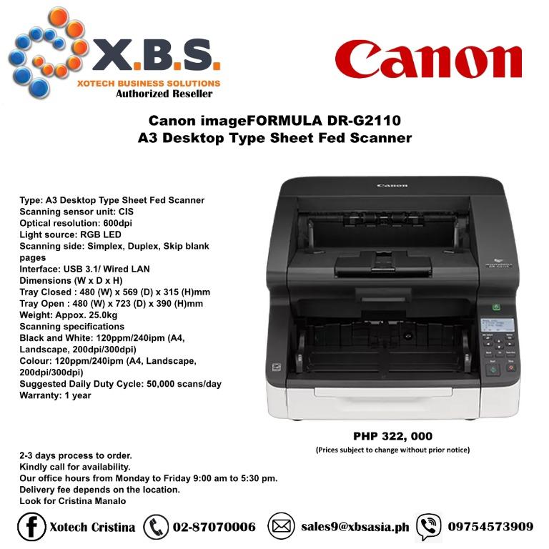 Canon imageFORMULA DR-G2110 A3 Desktop Type Sheet Fed Scanner, Computers Tech, Printers, Scanners Copiers on Carousell CANON imageFORMULA DR-G2110
