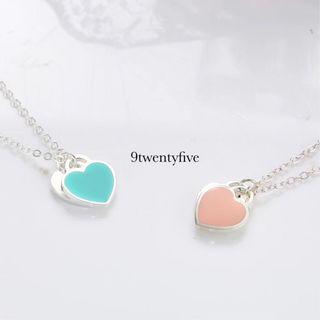 Double heart classic Tiff blue or pink necklace