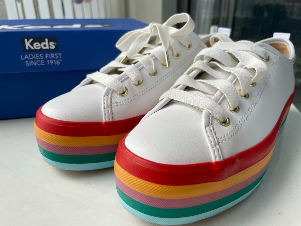 Keds white sneakers with rainbow heels US Size 7 Women s Fashion Footwear Sneakers on Carousell