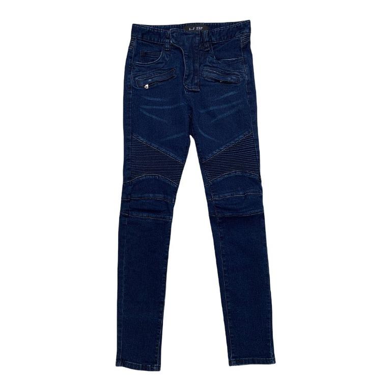 Zip Skinny Fit Biker Jeans in Dark Blue Jeans