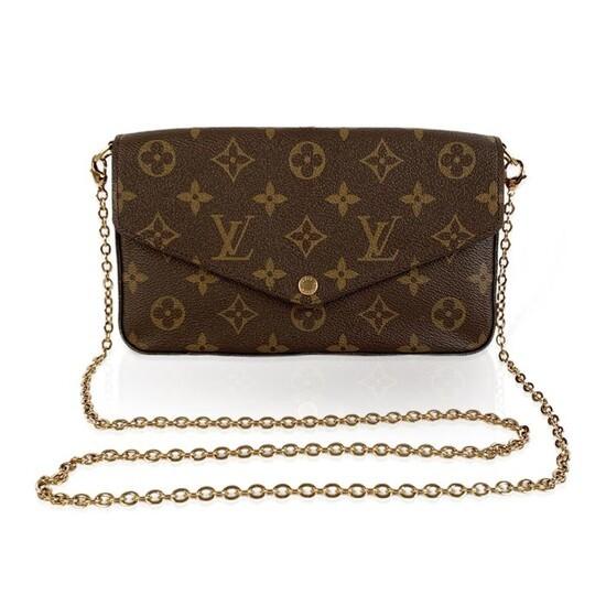 LOUIS VUITTON Monogram Canvas Chain Pochette Brown