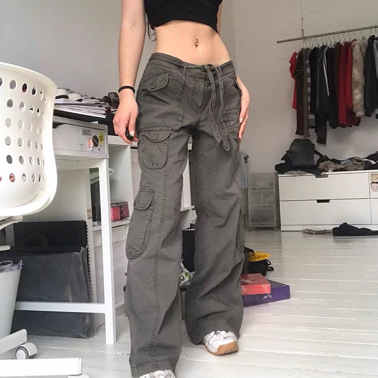 Women Low Waisted Baggy Jeans Y2K Harajuku Gothic Cargo Pants Loose Wide  Leg Denim Trousers Dark Punk Streetwear