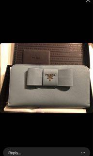 Prada Saffiano Bow Zip Large Wallet Clutch Authentic NEW