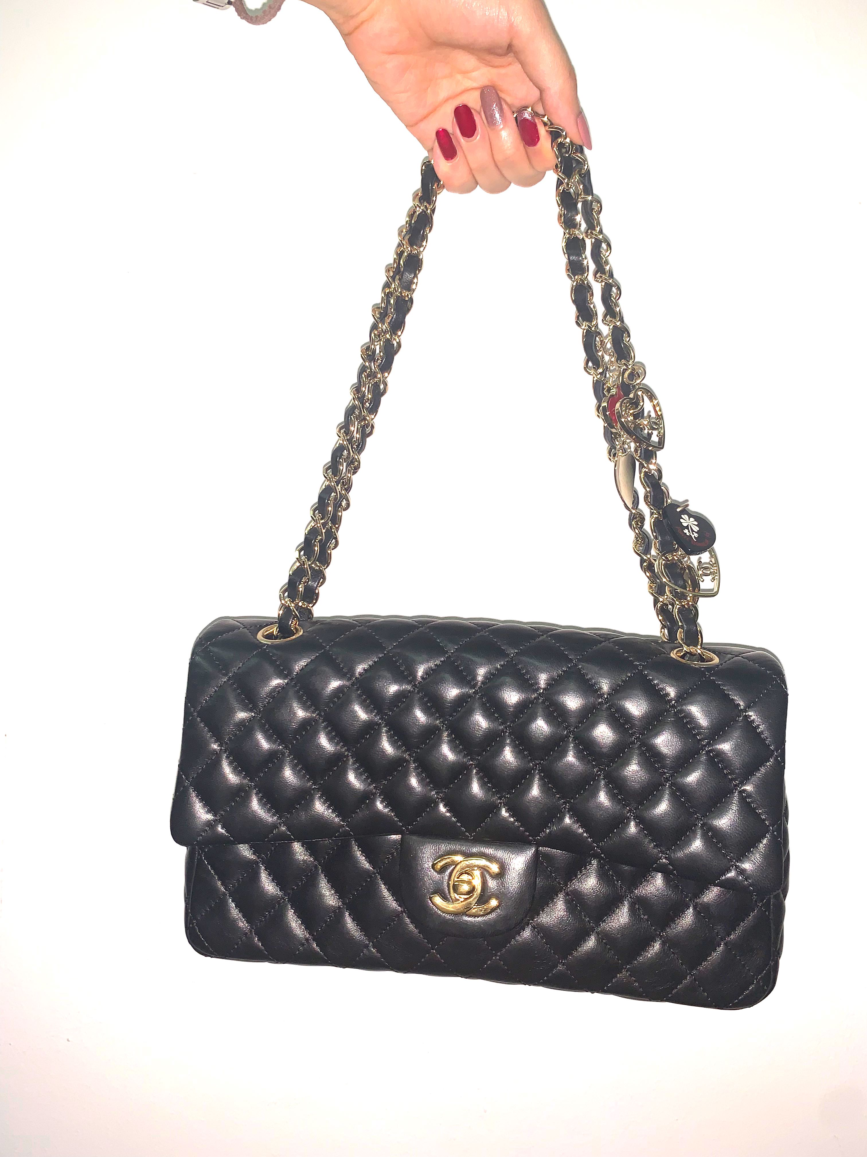 CHANEL Lambskin Quilted Valentine Charms Medium Flap Red 1193374