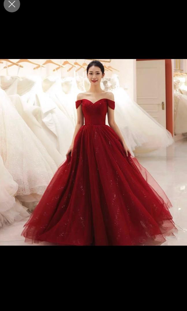 Red tulle gown best sale