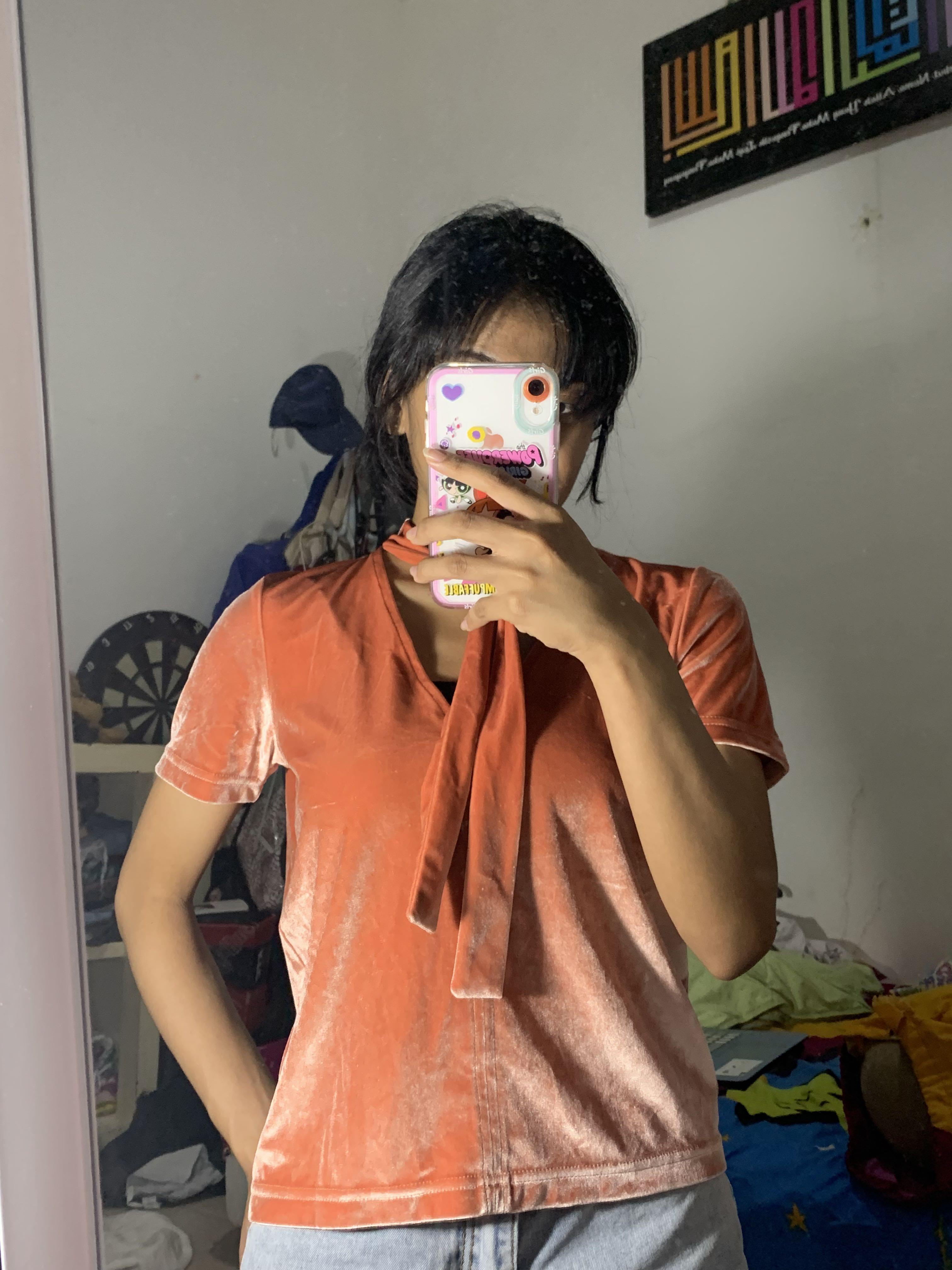 salmon velvet top old navy, Fesyen 