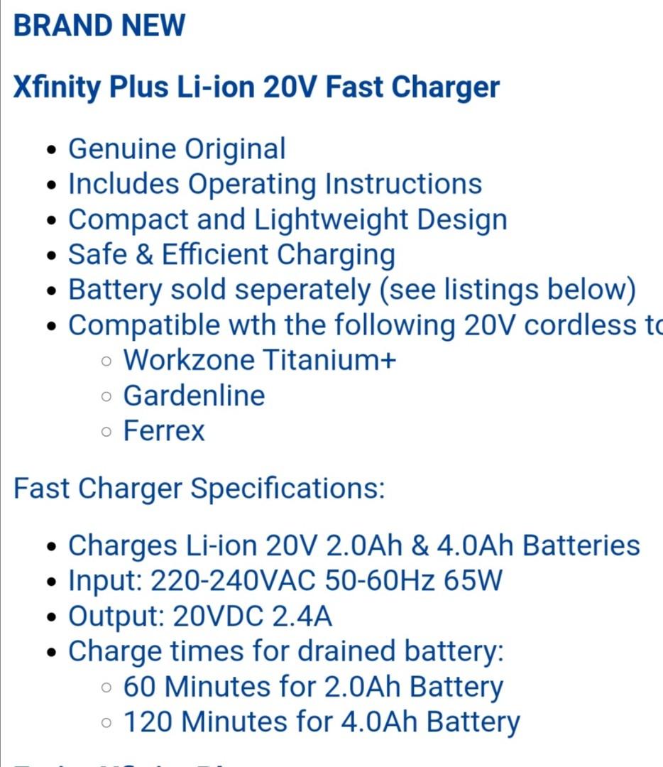 Xfinity plus 20v battery charger sale manual