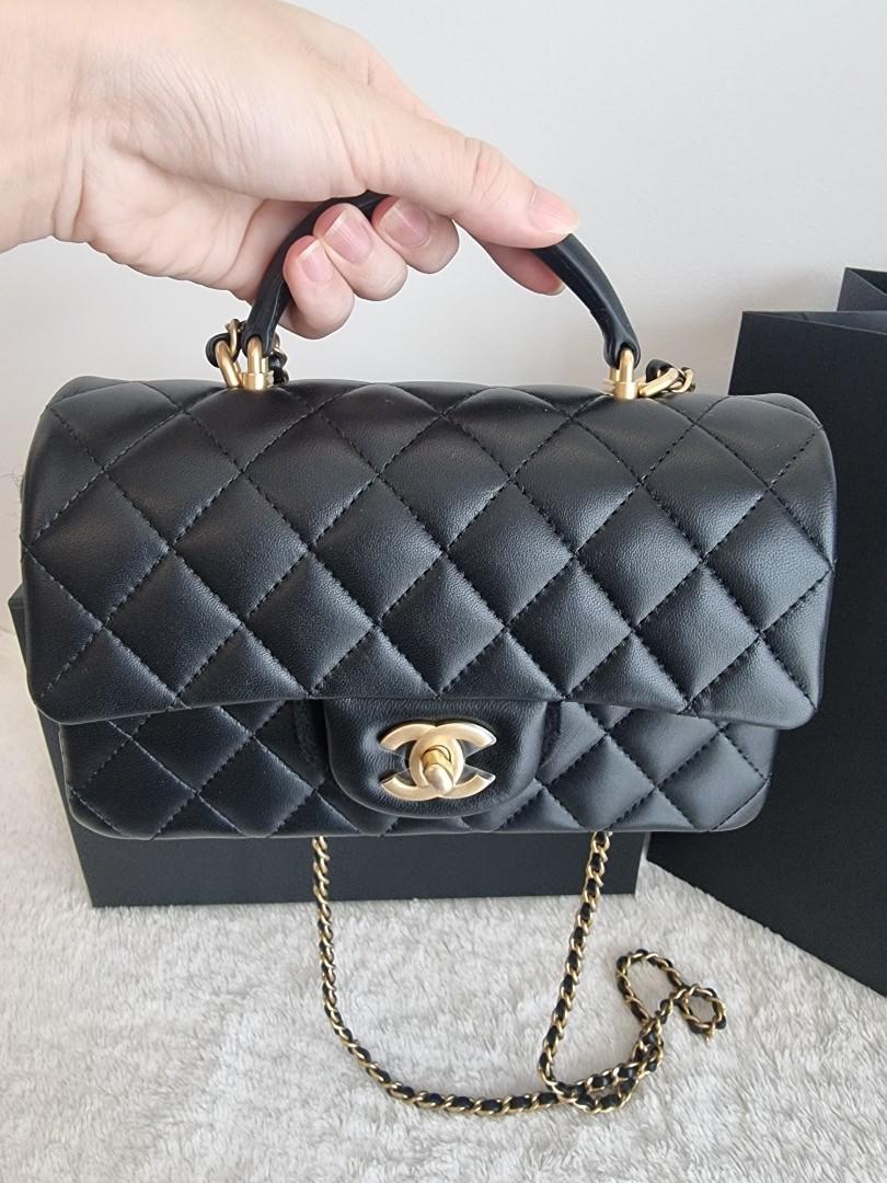 Authentic Chanel Mini Rectangular Top Handle flap bag lambskin Ghw, Luxury,  Bags & Wallets on Carousell