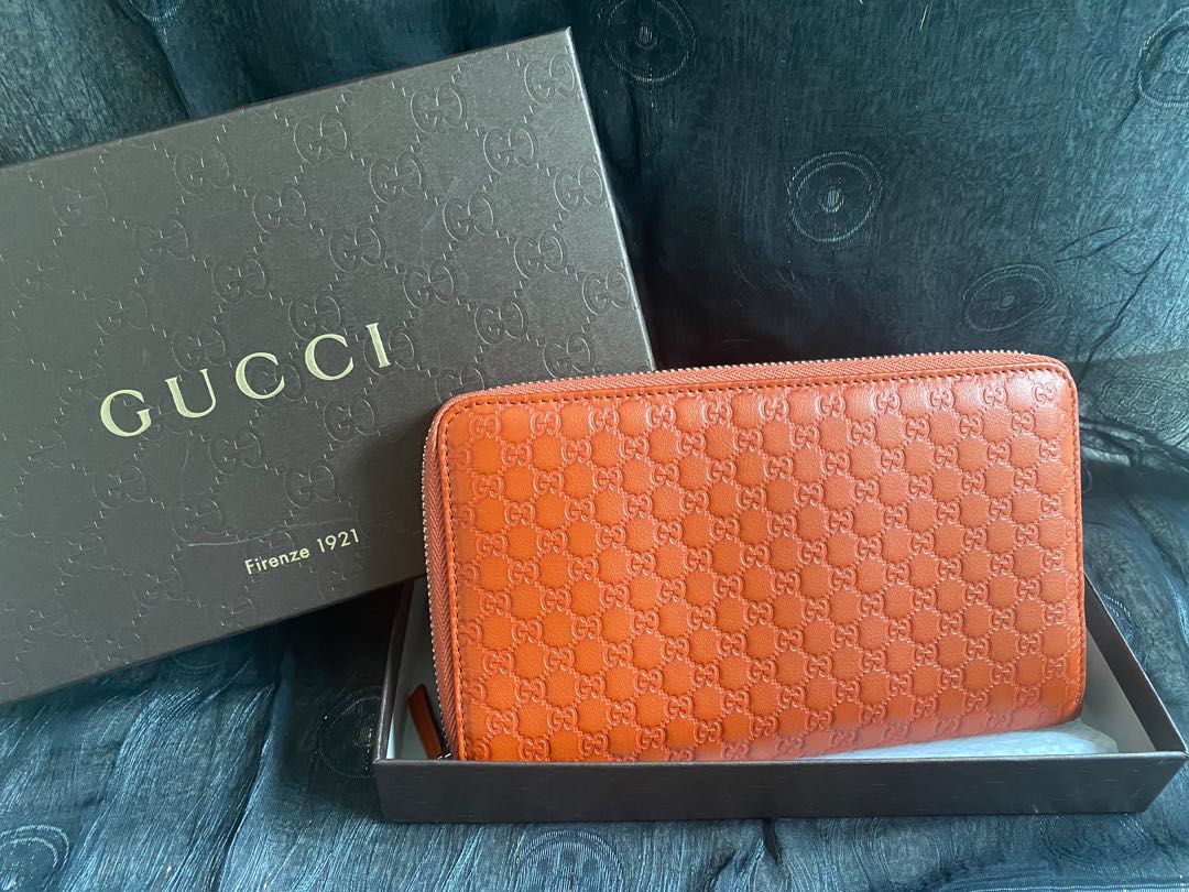 Gucci Burnt Orange Microguccissima Leather Zip Around Continental Wall