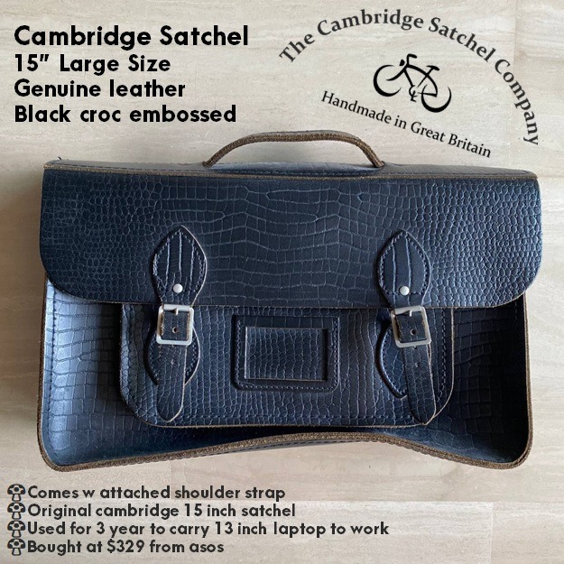 Cambridge Satchel 15 Inch Large Size Genuine leather Black croc