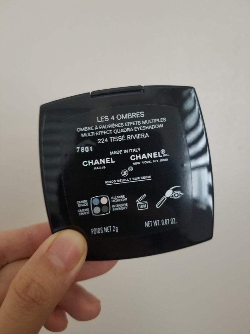 Chanel eyeshadow (Category: Makeup) located in Cebu City. Submitted by tuourb (Listing ID 1115743130, Image 2). Description: CHANEL TISSE RIVIERA (224) LES OMBRES MULTI-EFFECT QUADRA EYESHADOW Brand new (box is from a different eyeshadow).