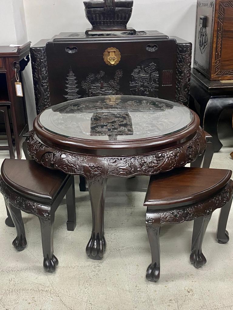 Chinese coffee table with stools deals
