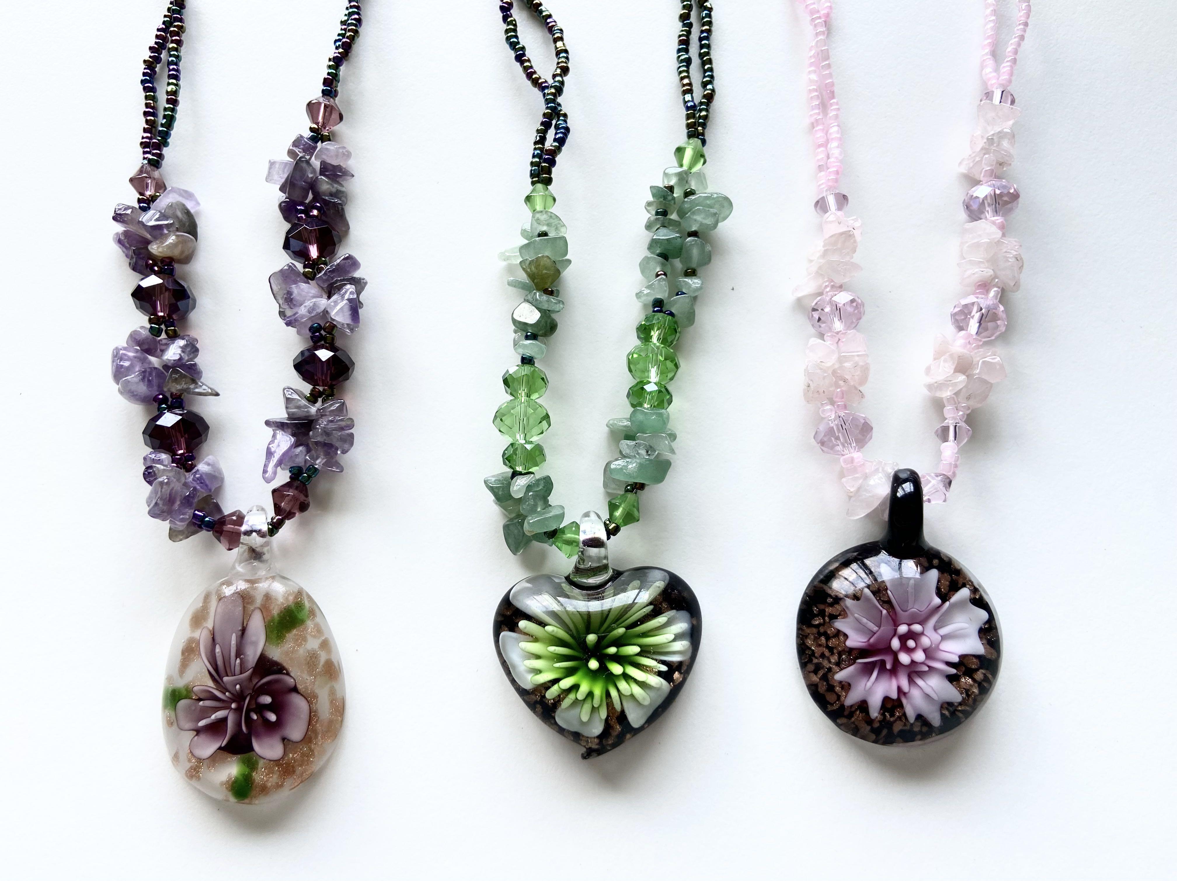 Women s Glass Beads Pendant Flower Necklace Costume Jewellery Purple Green New