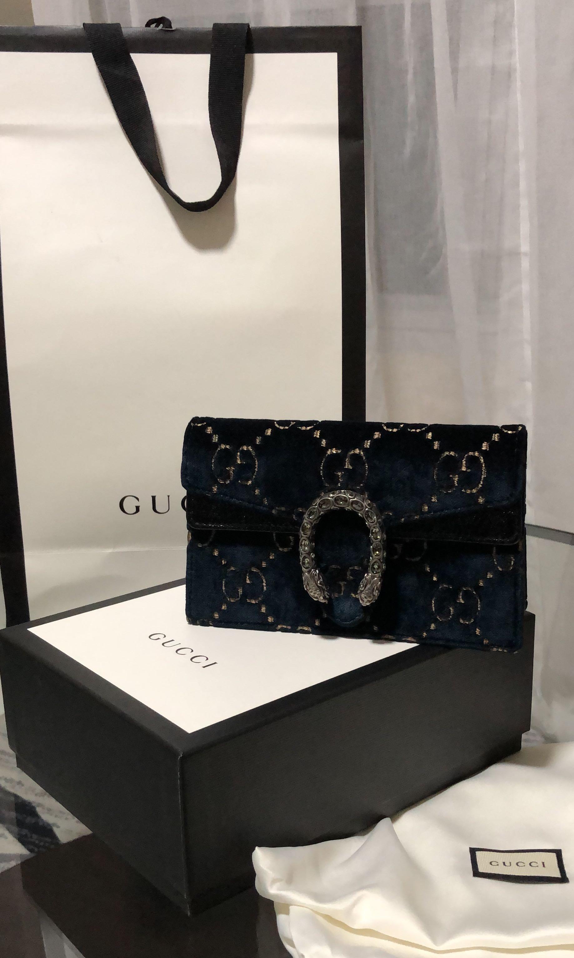 Gucci Black Dionysus Gg Velvet Super Mini Bag