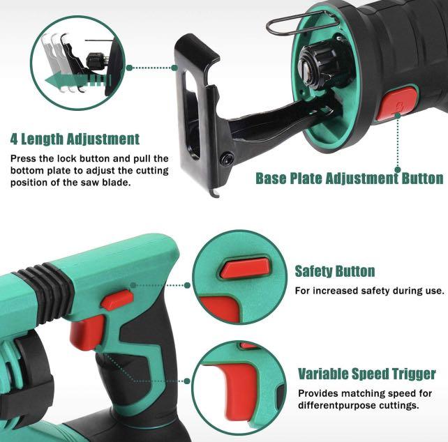 HYCHIKA Cordless Reciprocating Saw 20V 2Ah 2 Batteries 4 Saw Blades 0 2800SPM Variable Speed 7 8 Stroke Length Tool Free Blade Change LED Light for Wood Metal Cutting Pruning Dark Green Furniture Home