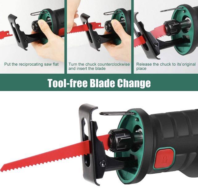 HYCHIKA Cordless Reciprocating Saw 20V 2Ah 2 Batteries 4 Saw Blades 0 2800SPM Variable Speed 7 8 Stroke Length Tool Free Blade Change LED Light for Wood Metal Cutting Pruning Dark Green Furniture Home
