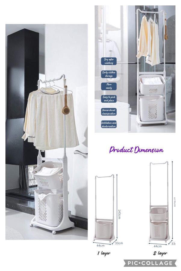 Laundry Basket with Hanging Rack, Furniture & Home Living, Home