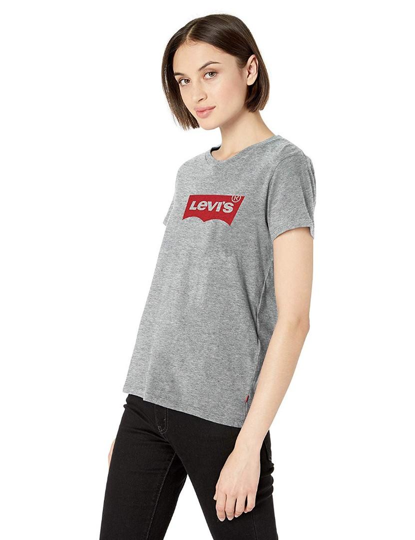 LEVI'S WOMEN LOGO PERFECT GREY TEE SHIRT, Women's Fashion, Tops, Shirts ...