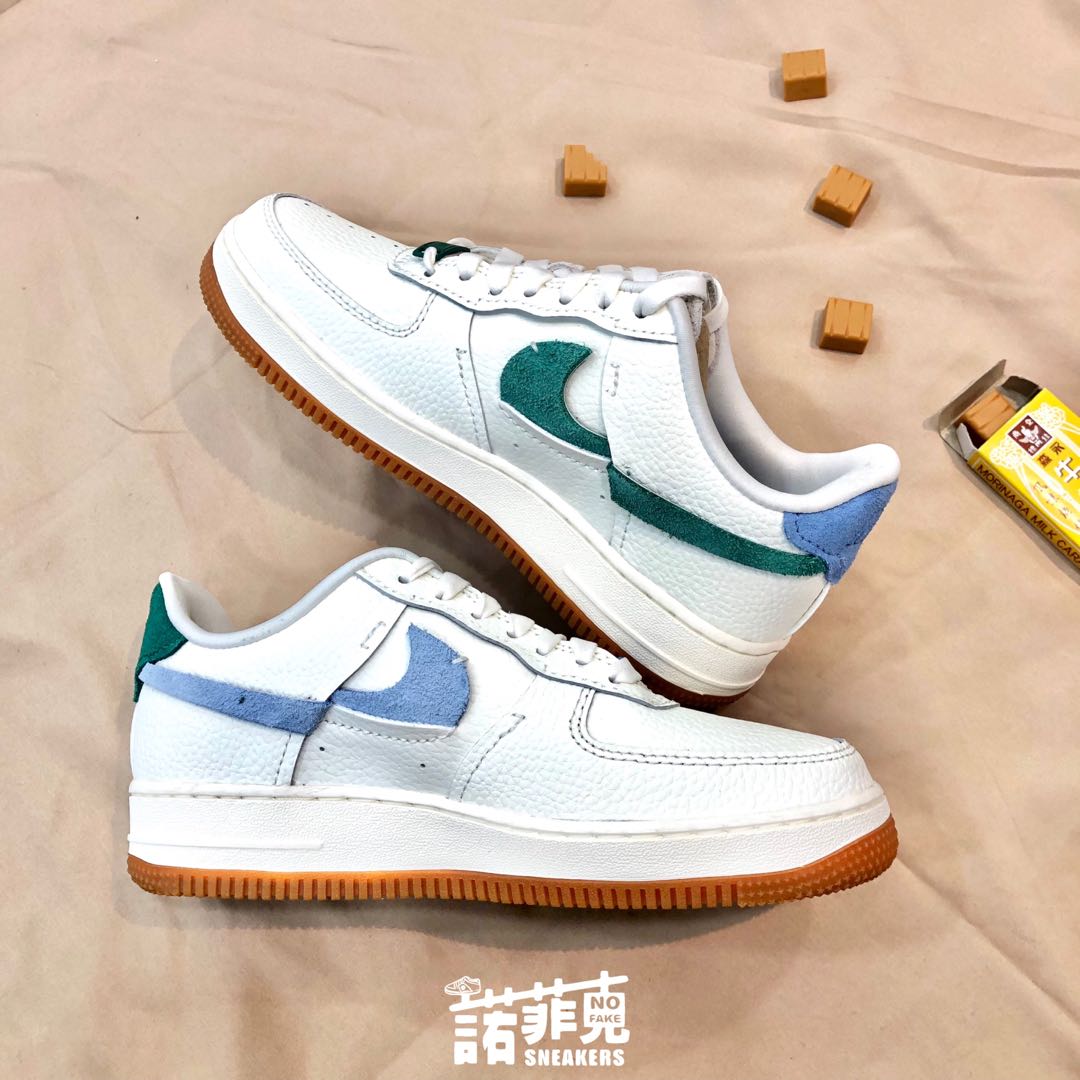 Nike Air Force 1 lux 白藍綠鴛鴦焦糖底22.5-25cm, 她的時尚, 鞋, 運動