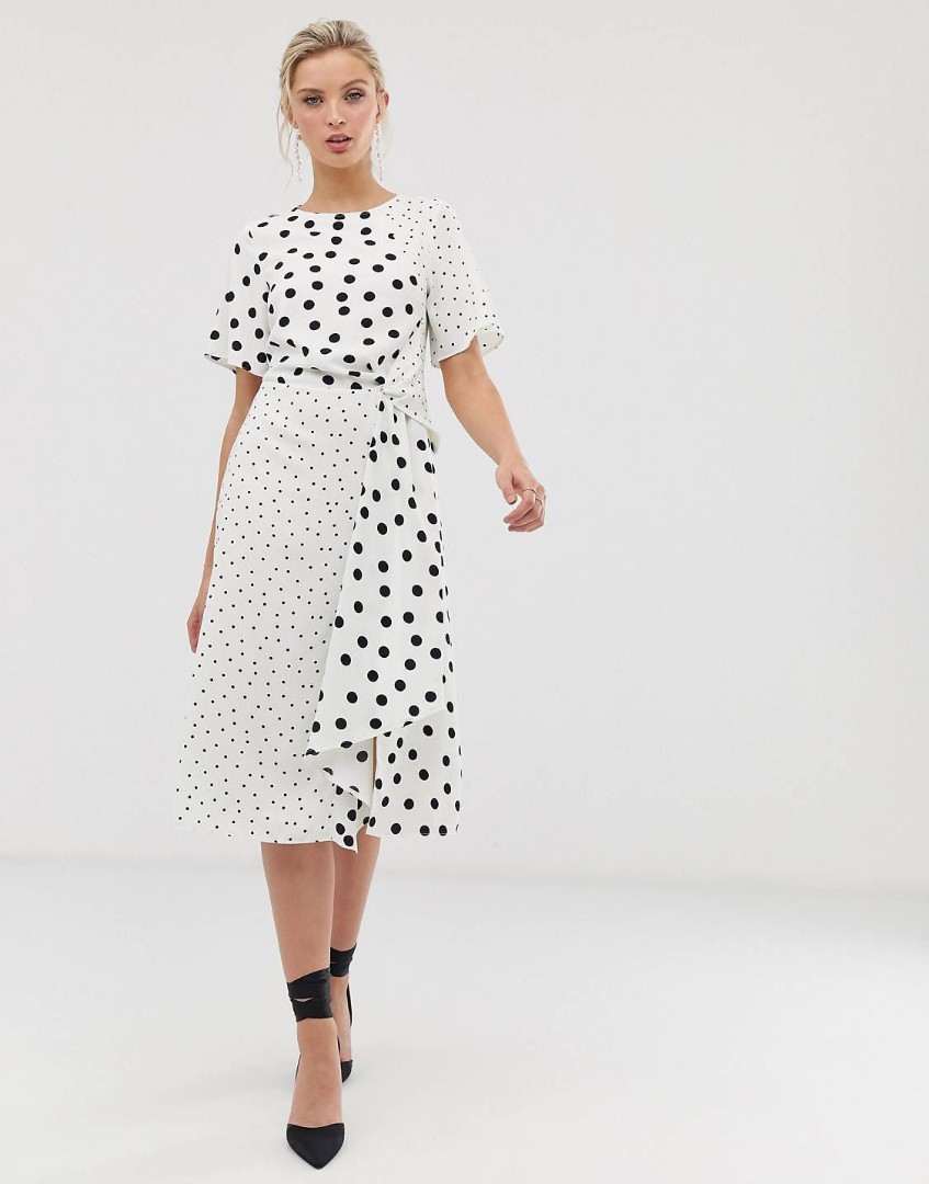 white polka dot midi