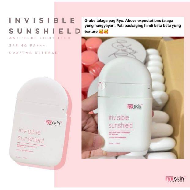 RYX Invisible Sunshield (Category: Face Care) located in Mandaluyong City. Submitted by charlaloooo (Listing ID 1115706379, Image 2). Description: RyxSkin Inv'sible Sunshield, my holy grail! ✨ I love this so much kasi super lightweight, walang lagkit at all. Fresh lang! You must try this 🤍 #Sunscreen #Sunshield #AntiBlueLightTechnology #BroadSpectrum #SPF #RYX #RyxSkin #SlayTheDay #RyxSkinSincerity #RyxSkincerity #RyxSkinceritySkinCare #RyxSkinM