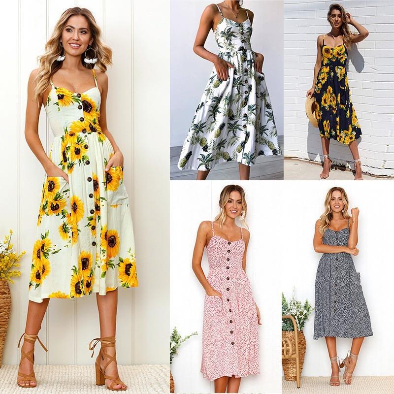 Sunflower Dress Women maxi sleeveless spaghetti straps short no