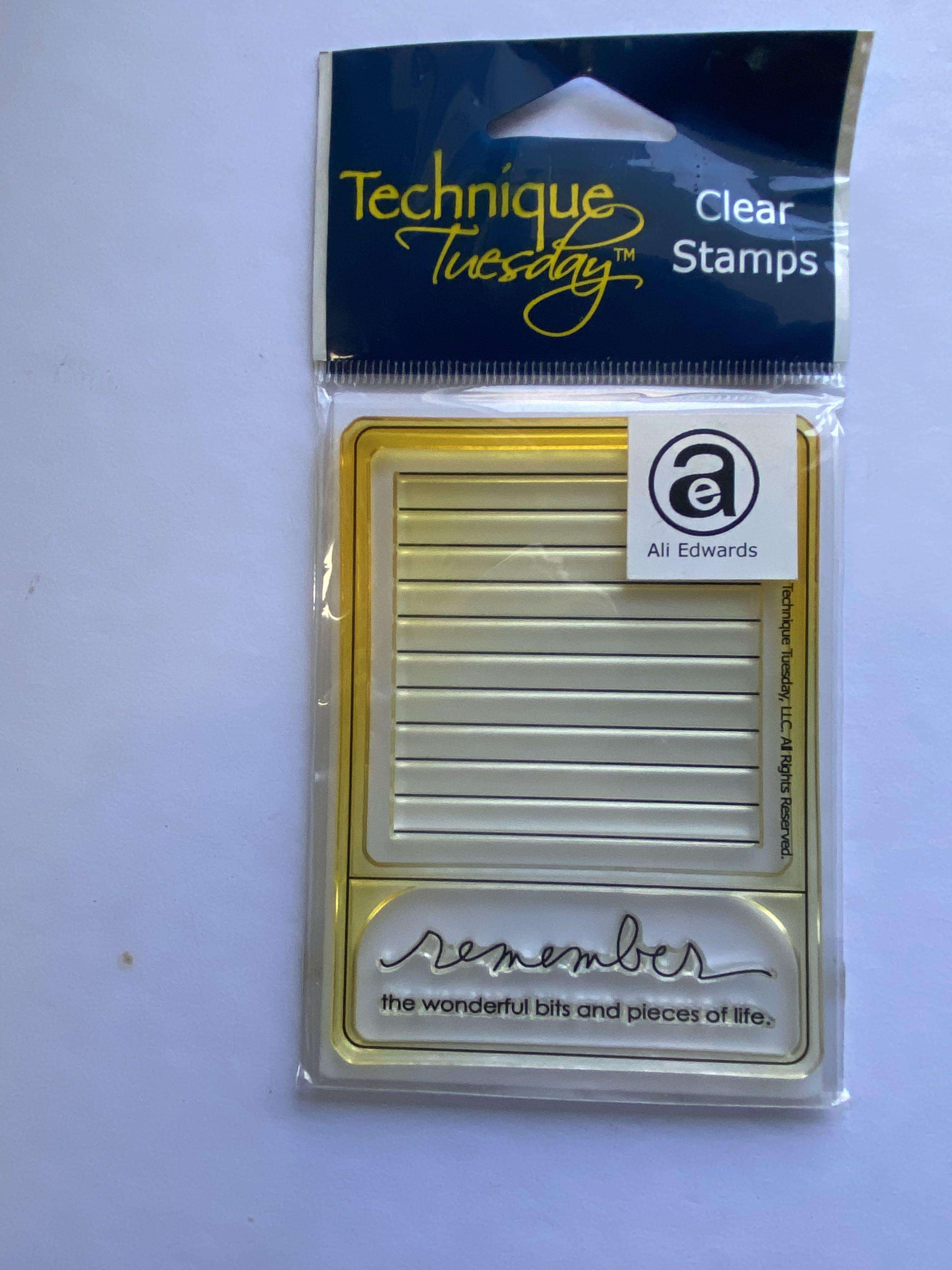 Technique Tuesday - Remember by Ali Edwards (Category: Craft Supplies & Tools) located in Paranaque City. Submitted by cvcrossing (Listing ID 1115671932, Image 1). Description: Old stock, unused Packaging has turned yellow Stamps have yellowed due to storage 4 pieces clear stamps - Frame - journaling lines - Remember - the wonderful bits and pieces of life How to use clear stamps: https://youtu.be/65HkIrwUdOQ RFS: destashing.