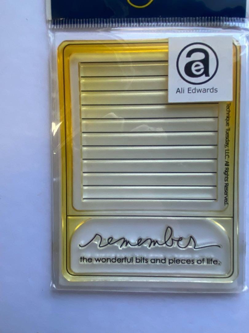 Technique Tuesday - Remember by Ali Edwards (Category: Craft Supplies & Tools) located in Paranaque City. Submitted by cvcrossing (Listing ID 1115671932, Image 2). Description: Old stock, unused Packaging has turned yellow Stamps have yellowed due to storage 4 pieces clear stamps - Frame - journaling lines - Remember - the wonderful bits and pieces of life How to use clear stamps: https://youtu.be/65HkIrwUdOQ RFS: destashing.