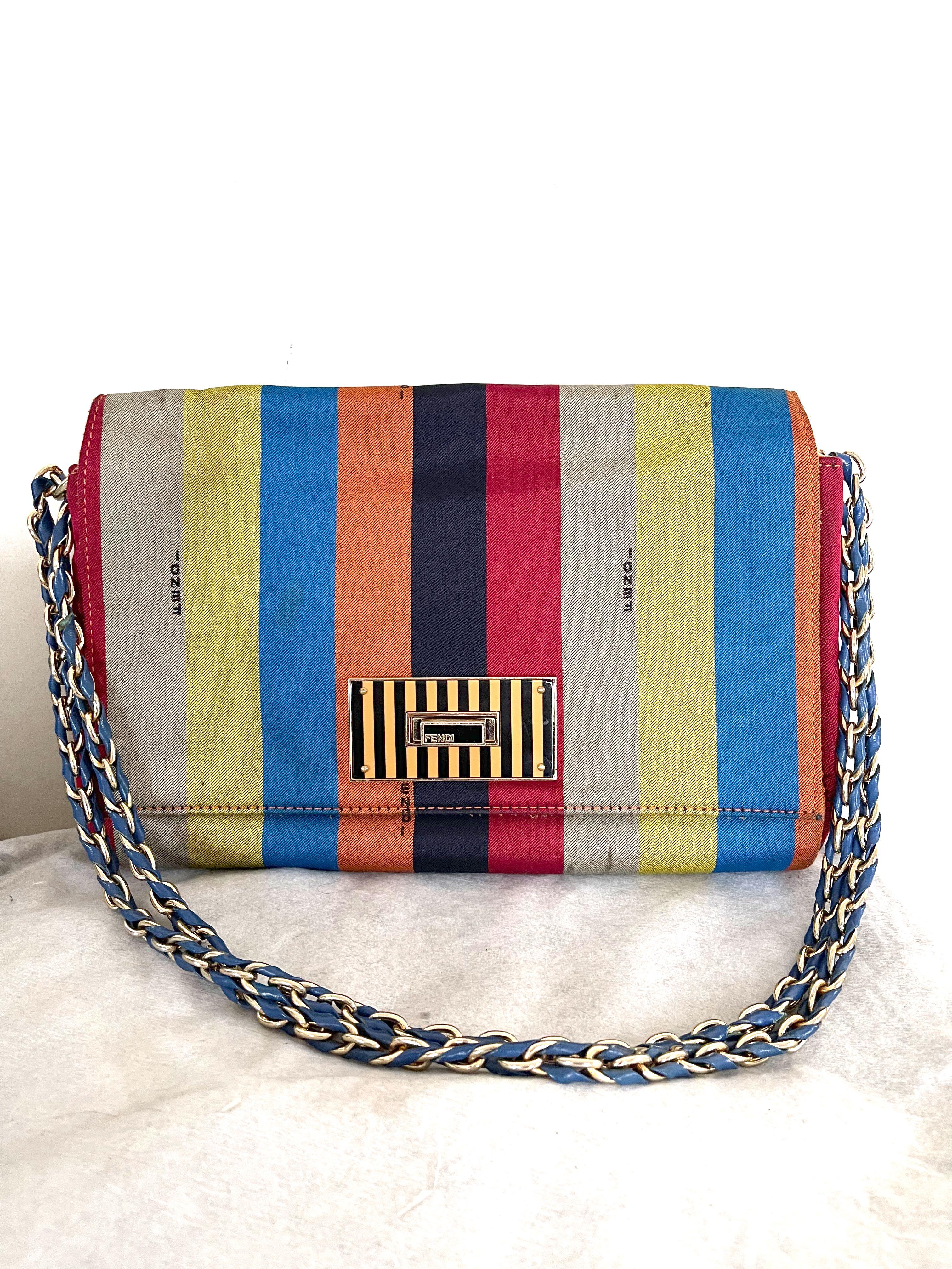 Vintage Fendi Canvas Striped Pequin Bag Rush Sale Women s Fashion Bags Wallets Shoulder Bags on Carousell